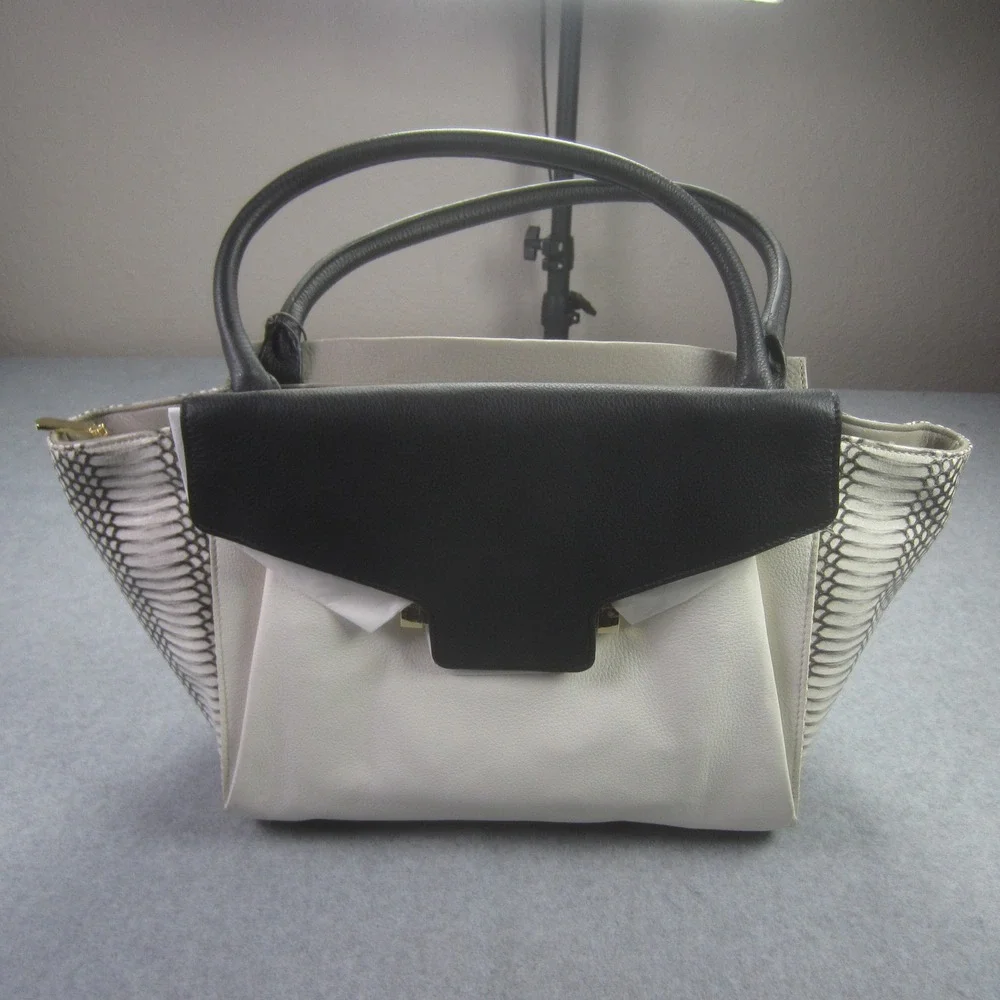Vince Camuto Julia Satchel Handbag White Black Snake Leather Purse‎ NWT